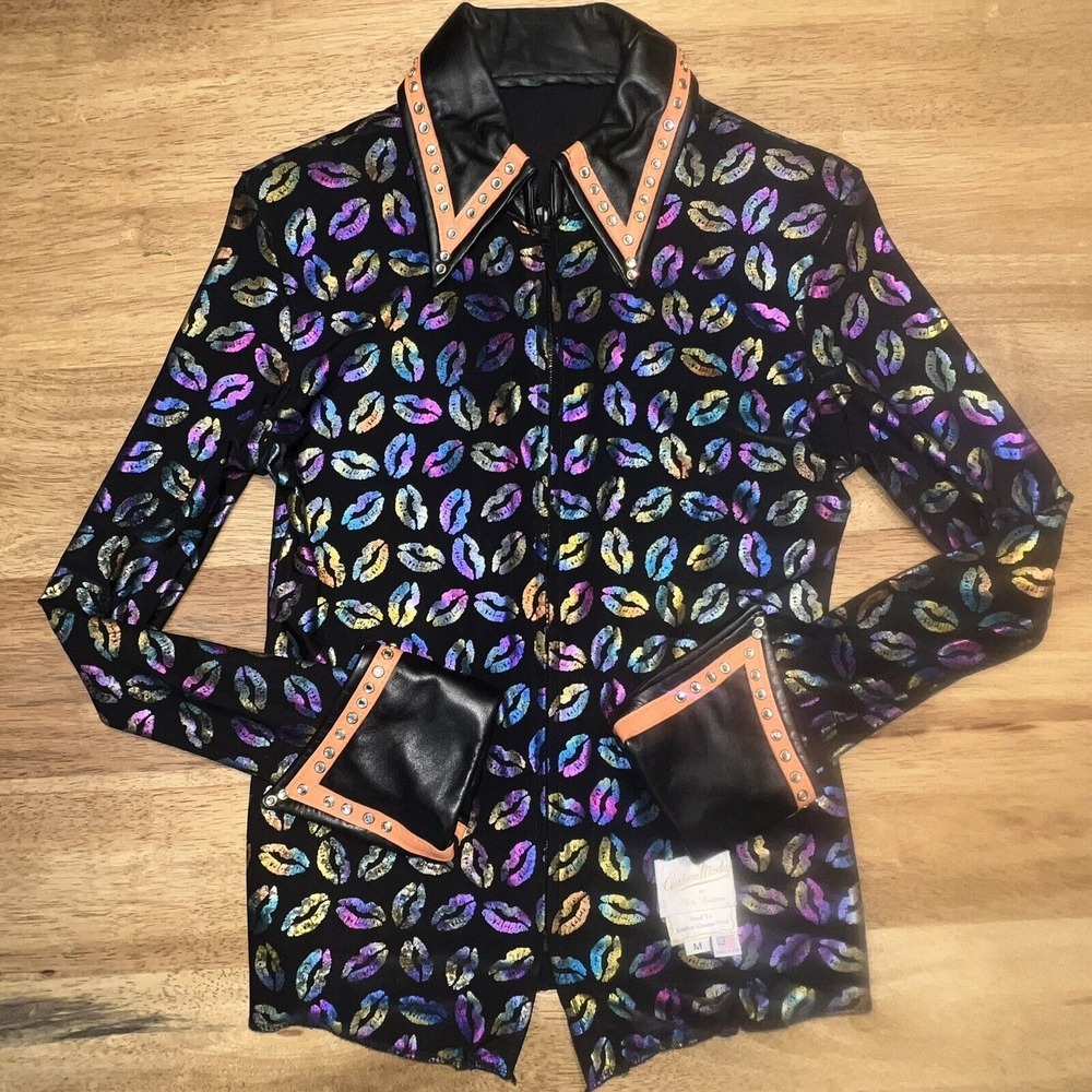 Kris Kustoms Pleasure horse show Horsemanship shirt medium‎ orange leather bling